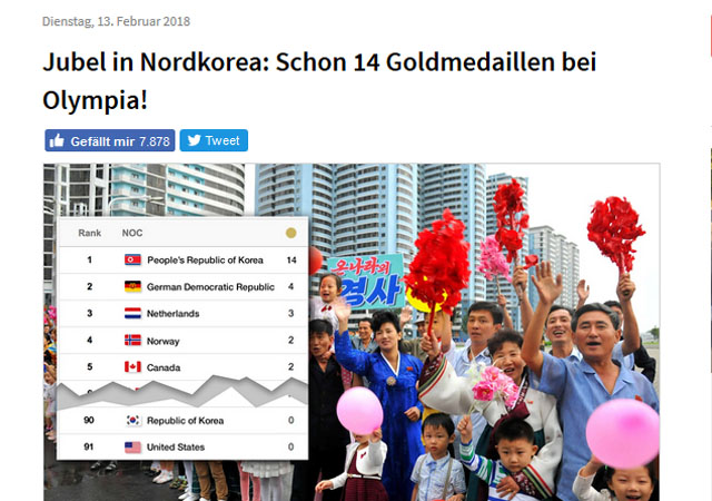 ▲ 독일 ‘Der-postillon’이 지난 13일 보도한 기사 내용. 해당매체는 이 사진이 北조선중앙통신의 보도 내용이라고 주장했다. ⓒ독일 ‘Der-postillon’관련기사 화면캡쳐.