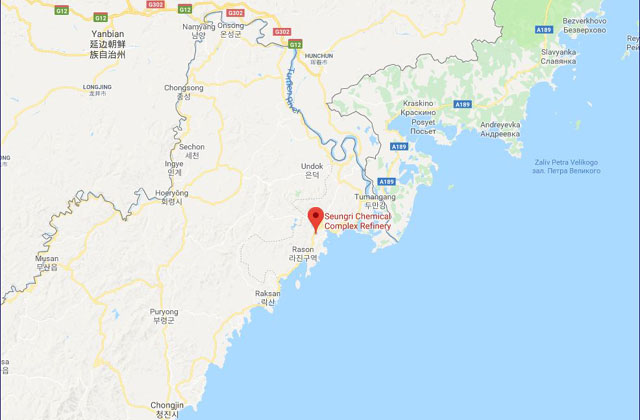 ▲ 구글 맵에서 찾은 북한 나진선봉 지구의 초대형 정유단지 '승리화학연합기업소'의 위치. ⓒ구글 맵 캡쳐