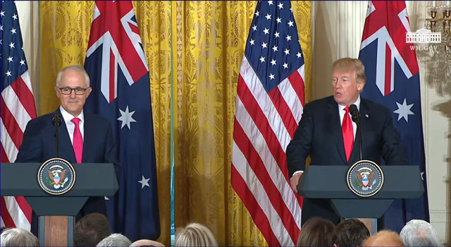 ▲ 도널드 트럼프 美대통령은 이날 말콤 턴불 호주 총리와의 정상회담 이후 공동 기자회견에서 