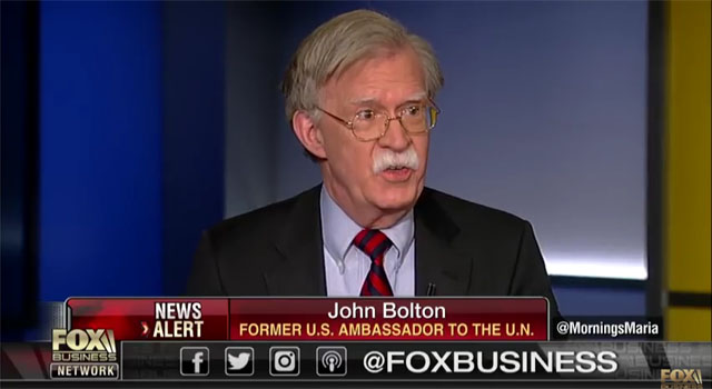 ▲ 지난 23일(현지시간) 트럼프 정부의 새 대북제재가 발표된 뒤 美폭스 비즈니스에 출연한 존 볼튼 前유엔 주재 美대사. ⓒ美폭스 비즈니스 관련보도 화면캡쳐.