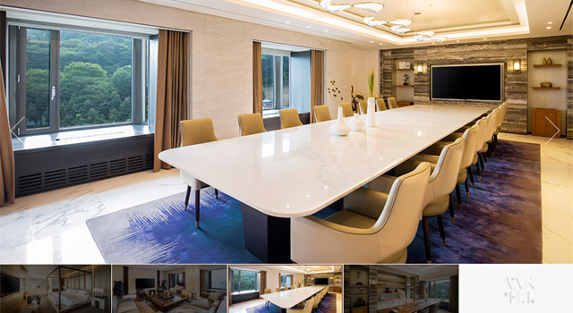 ▲ '전쟁 범죄자' 김영철 일행이 묵었다는 워커힐 호텔 17층의 최고급 객실 '프레지덴셜 스위트' 내부. 김여정은 이 보다 한 등급 위의 객실을 썼다고 한다. ⓒ워커힐 호텔 홍보 이미지 캡쳐.