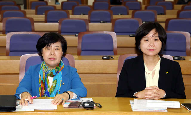 ▲ 지난해 10월 25일 오전 서울 영등포구 여의도 국회 의원회관에서 진행된 통상협상의 주요 쟁점 '한미 FTA 개정협상 및 RCEP를 중심으로' 국회토론회에 이정미 정의당 대표와 조배숙 국민의당 의원이 나란히 앉아 있다.ⓒ뉴시스