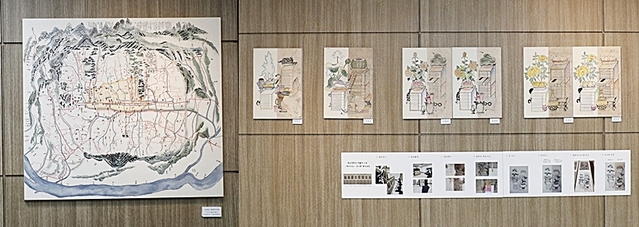 ▲ 영남대 미술학부 미술보존복원전공 학생들이 복원한 작품 도성도(사진 왼쪽)와 책거리도(오른쪽).ⓒ영남대학교