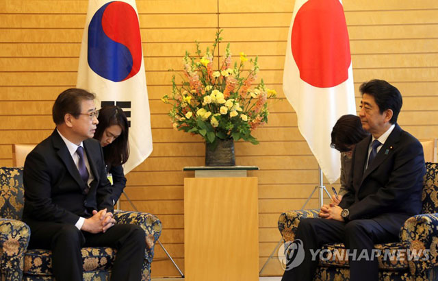 ▲ 서 훈 국정원장이 13일 아베 신조 日총리와 만나 방북 및 방미 내용에 대해 설명했다. ⓒ연합뉴스. 무단전재 및 재배포 금지.