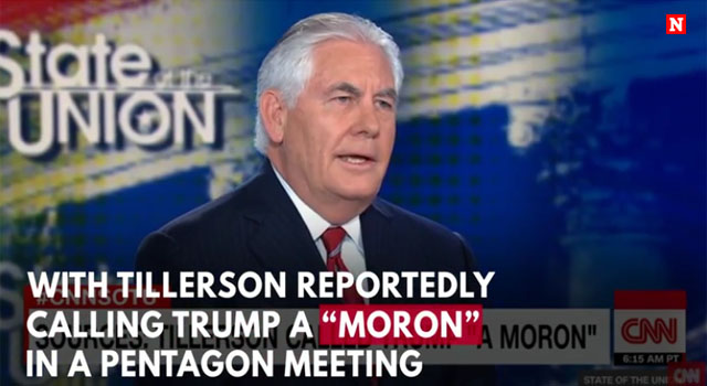 ▲ 2017년 10월 美국방성 회의 이후 틸러슨 美국무장관이 트럼프를 향해 '멍청이'라고 말했다는 사실이 알려져 큰 논란이 일었다. 당시 美CNN의 인터뷰 모습. ⓒ美뉴스위크 관련보도 화면캡쳐.
