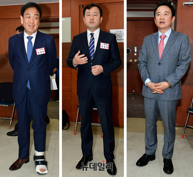 ▲ 자유한국당 경기도지사 예비후보로 등록한 박종희 전 의원(왼쪽부터), 김용남 전 의원, 남경필
 현(現)경기지사. ⓒ뉴데일리 정상윤 기자