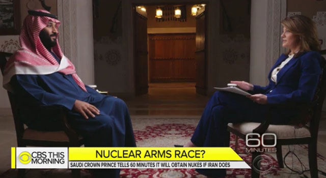 모함메드 빈 살만 사우디 왕세자가 美CBS의 '60분'에 출연해 핵무장의 조건을 밝혔다고 한다. ⓒ美CBS 60분 예고화면 캡쳐.