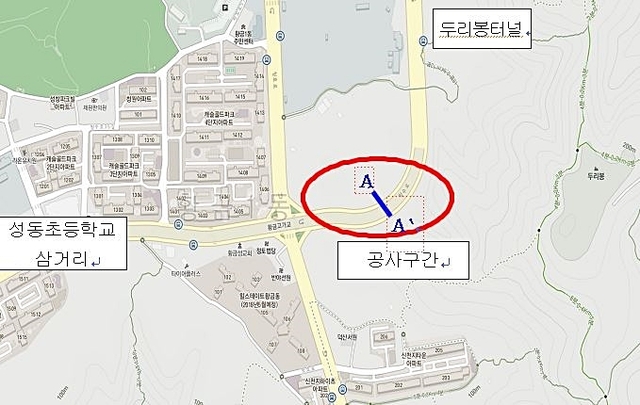 ▲ 황금고가교 도로 개선공사 현장 위치도.ⓒ수성구청