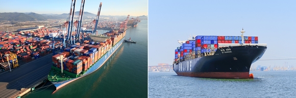 ▲ 현대상선(왼쪽)과 SM상선(오른쪽) 선박. ⓒ뉴데일리