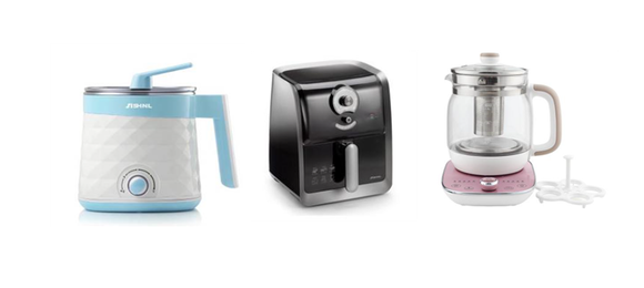 ▲ 신일산업 라면포트, 에어프라이어, 티포트 (왼쪽부터) ⓒ 신일산업