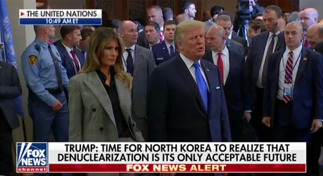 ▲ 트럼프 美대통령은 2017년 9월 유엔 총회 연설에서 북한과 이란 문제를 언급하며 이들에 대한 압박을 강화하겠다고 밝혔다. 이는 사실 볼턴 前대사가 늘 주장하던 내용과 거의 같았다. ⓒ美폭스뉴스 당시 보도화면 캡쳐.