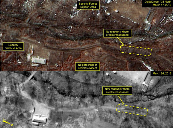 ▲ 美38노스가 공개한 풍계리 핵실험장 경비부대 시설 일대 사진. ⓒ美38노스 관련보도 화면캡쳐-디지털 글로브 위성사진.