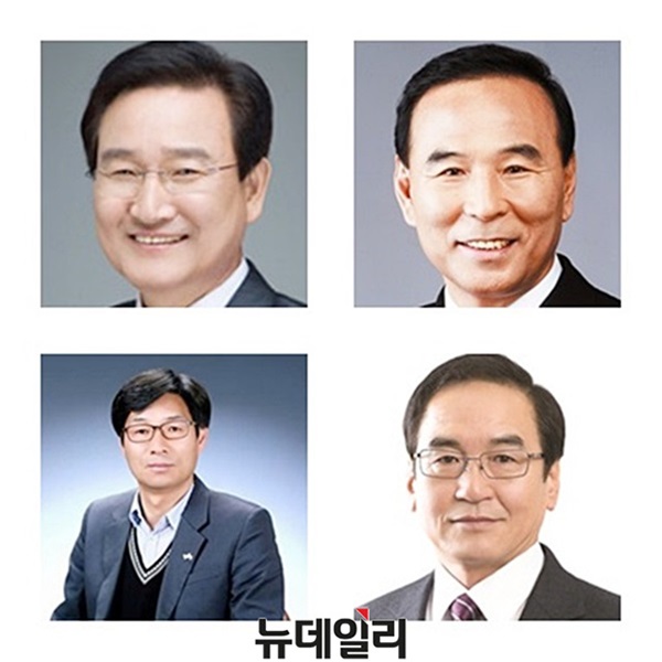 ▲ 여야 원내교섭단체 4당 충북도당위원장. 더불어민주당 변재일 위원장, 자유한국당 박덕흠 위원장, 바른미래당 신언관 위원장, 정의당 정세영 위원장(시계방향).ⓒ뉴데일리 D/B