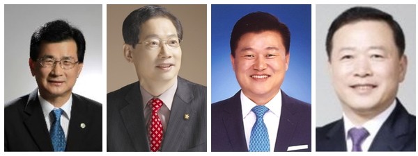 ▲ 이시종 충북지사, 오제세 국회의원, 신용한 예비후보, 박경국 예비후보(왼쪽부터).ⓒ뉴데일리 D/B