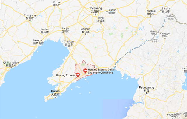 ▲ 中-北간 대규모 밀수의 허브가 됐다는 '좡허'의 위치. 압록강변에서 멀리 떨어져 있어 중국 당국의 단속도 거의 없다고 한다. ⓒ구글 맵 화면캡쳐.