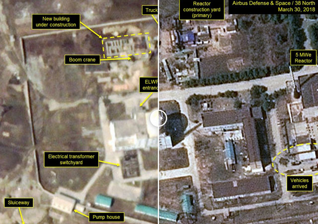 ▲ 영변 핵시설의 실험용 경수로(ELWR) 인근에서 신축 중인 건물과 주변. ⓒ美38노스 공개보고서 화면캡쳐.