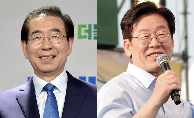 ▲ 20일 발표된 더불어민주당 서울·경기 권역 경선 결과에서 비문(비문재인)으로 분류되던 박원순 현 서울특별시장(사진 왼쪽)과 이재명 전 성남시장이 결선투표 없이 1차에서 본선행을 확정지었다. ⓒ뉴데일리 사진DB