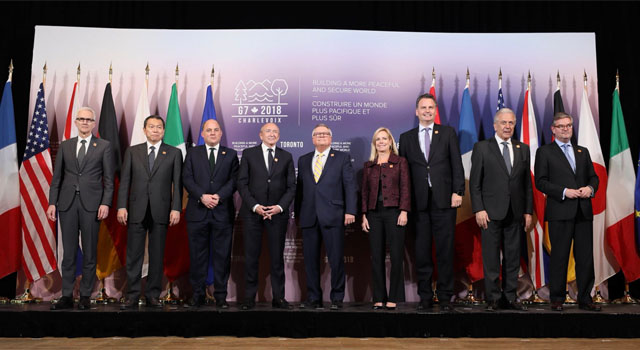 ▲ 지난 22일부터 23일까지 캐나다 토론토에서 열린 회담에 참석한 주요 7개국(G7) 외교장관들. ⓒ캐나다 G7 공식 트위터 캡쳐.