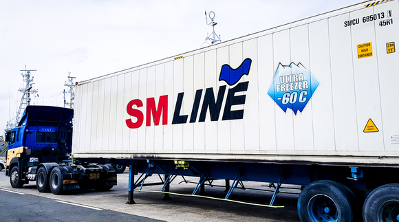 ▲ SM상선의 울트라프리저 컨테이너가 부산 감천항 부두에서 대기중이다. ⓒSM상선