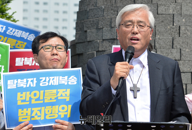 ▲ 발언하는 이성구 전국탈북민강제북송반대 국민연합 공동대표 ⓒ 뉴데일리 공준표