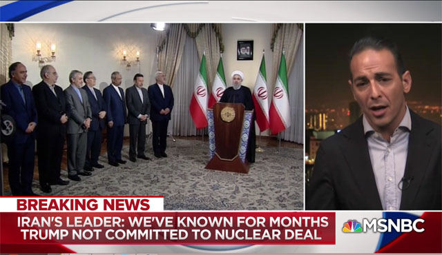 ▲ 트럼프 美대통령의 이란핵협정 탈퇴 이후 이란 정부의 반응을 전하는 美MSNBC 뉴스. ⓒ美MSNBC뉴스 관련보도 화면캡쳐.