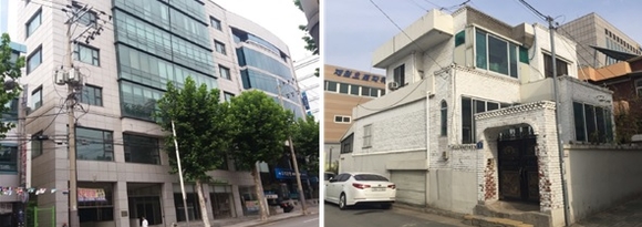 서울 강남 대치동 근린상가(왼쪽)와 대구 수성구 단독주택 전경(오른쪽). ⓒ 지지옥션