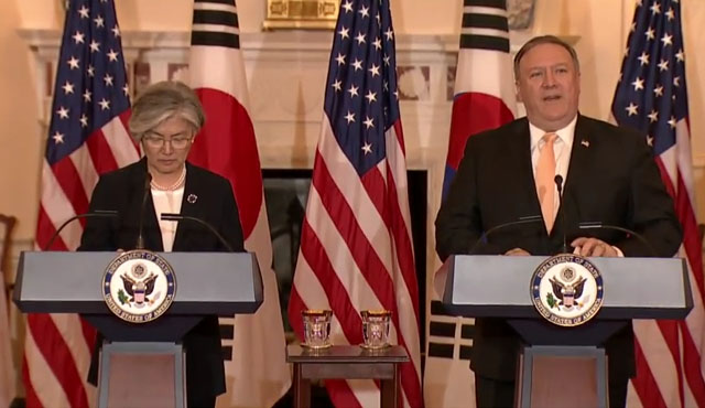 ▲ 지난 11일(현지시간) 한미 외교장관 회담 후 공동기자회견 모습. 폼페오 美국무장관은 이 자리에서 