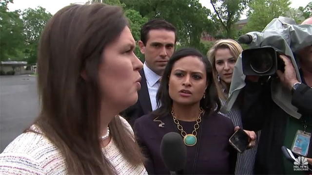 ▲ 새라 허커비 샌더스 美백악관 대변인이 기자들과 만나 