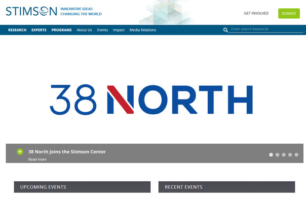 ▲ 美스팀슨 센터가 17일(현지시간) 홈페이지에 내건 '38노스' 합류 소식. 어지간히 기쁜 모양이라는 평도 나온다. ⓒ美스팀슨 센터 홈페이지 캡쳐.