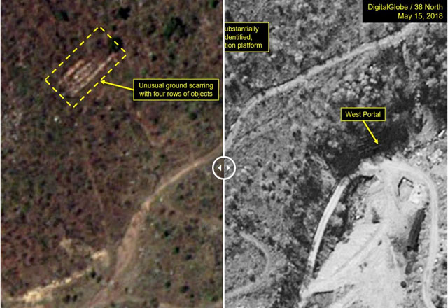 ▲ 美38노스가 지적한 풍계리 핵실험장 외신취재 전망대 시설. ⓒ美38노스 관련보고 화면캡쳐.