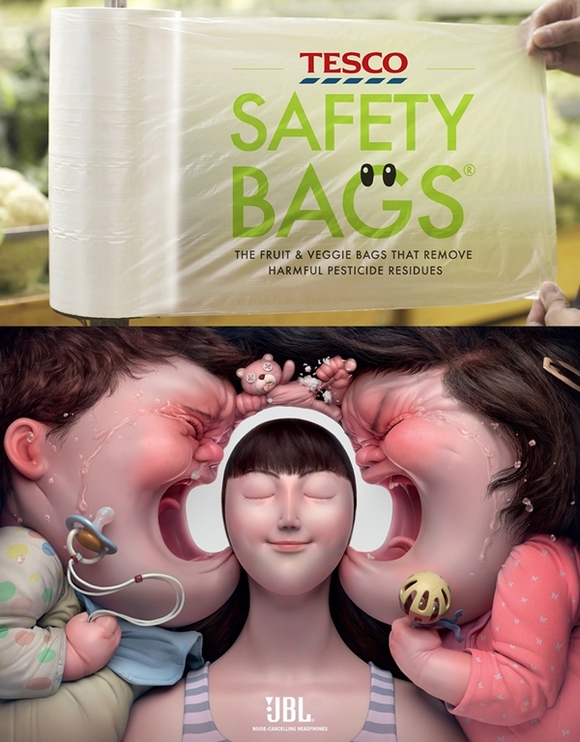 ▲ 2018년 뉴욕페스티벌에서 금상 2개를 수상한 제일기획 홍콩법인의 ‘Safety Bags’ 캠페인(위)과 금상 포함 6개 상을 수상한 제일기획 홍콩법인의 ‘BLOCK OUT THE CHAOS’ 캠페인(아래) ⓒ제일기획