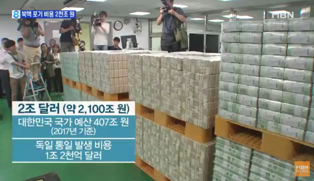 ▲ 최근 국내 언론이 美경제전문지 '포춘'을 인용해 보도한 '비핵화 비용 2조 달러' 기사는 美블룸버그 통신이 英투자은행 '유라이존 JLC 캐피탈'의 보고서를 인용한 내용이었다. ⓒMBN 관련보도 화면캡쳐.