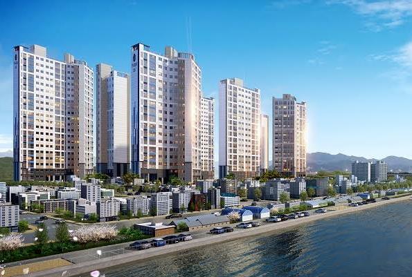 ▲ 충청지역에 아파트 분양시장이 침체국면에 들어간 가운데 시공사들이 틈새시장인 중소도시를 타킷으로 분양에 나서고 있다. 사진은 충남 서천군 ‘장항 이테크 더리브’ 조감도. ⓒ이테크 건설