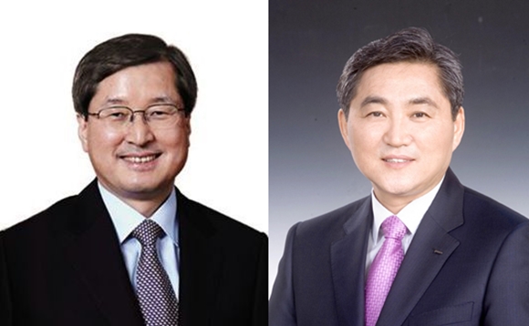 ▲ 박기홍 포스코에너지 사장(왼쪽)과 김준식 전 포스코 사장(오른쪽).ⓒ포스코그룹
