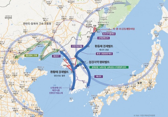 ▲ 문재인 정부가 구상하는 '한반도 신경제지도'. ⓒ청와대