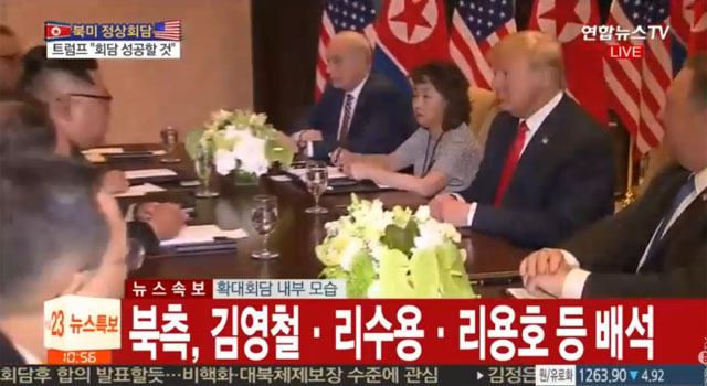 ▲ 美北정상회담 확대회담에 참석한 미국 측 인사들. ⓒ연합뉴스 TV 관련보도 화면캡쳐.