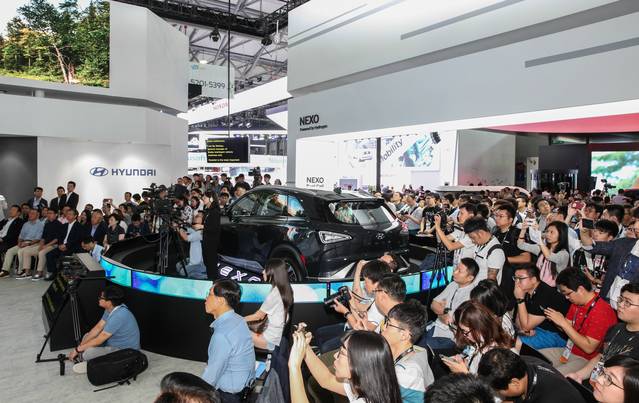 13일(현지시각) 중국 상하이 신국제엑스포센터에서 열린 'CES 아시아 2018'의 현대자동차 언론공개행사 현장.ⓒ현대차