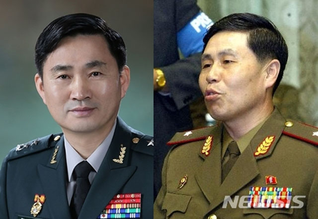 ▲ 14일 남북 장성급 회담의 양측 수석대표. 한국군 김도균 국방부 대북정책관(소장)과 북한군 안익산 육군 중장(한국군 소장에 해당). ⓒ뉴시스. 무단전재 및 재배포 금지.