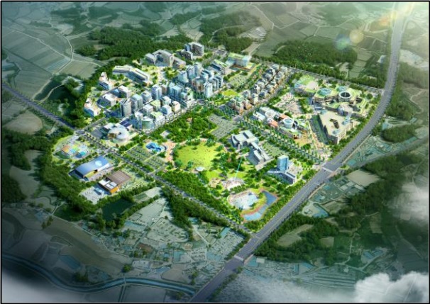 ▲ 충북 청주시 청원구 주중동 밀레니엄타운 조성 공사가 완료되면 들어서게 될 교육체험시설 등의 조감도.ⓒ충북개발공사