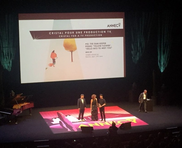 ▲ 에릭 오가 '안시(Annecy) 2018'에서 크리스탈(Cristal)상을 수상하는 모습. ⓒ 뉴데일리