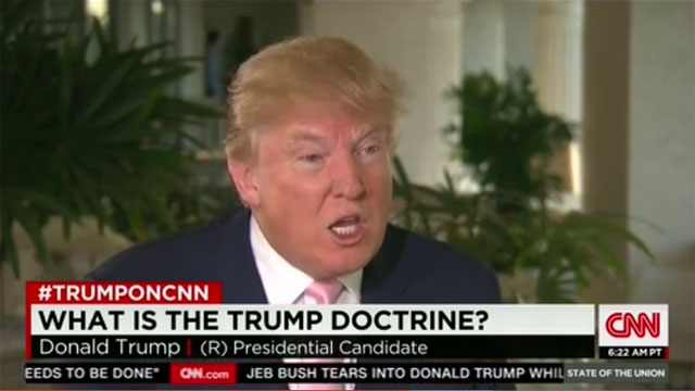 ▲ 2015년 10월 美대통령 선거 출마 전 CNN과의 인터뷰에서 향후 '독트린'은 무엇이 될 것인가 설명하는 트럼프. ⓒ美CNN 관련보도 화면캡쳐.