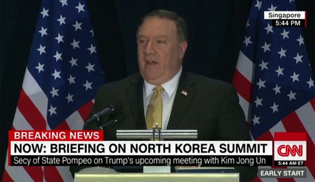 ▲ 마이크 폼페오 美국무장관이 북한 비핵화를 위한 별도의 일정표는 만들지 않을 것이라고 밝혔다. 사진은 방북 관련 브리핑을 하는 폼페오 장관. ⓒ美CNN 관련보도 화면캡쳐.