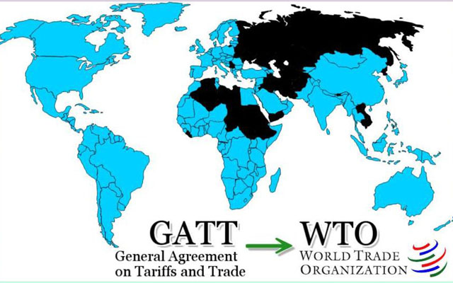 ▲ 2차 세계대전 이후 서방 진영의 자유무역체제를 이끈 GATT(관세 및 무역에 관한 일반 협정)와 이를 이어 발전된 WTO 체제. ⓒPPT 온라인 화면캡쳐.