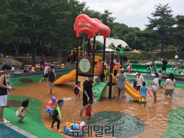 ▲ 포항시가 자랑하는 동해안 최고 산림휴양지인 도음산에 자리잡은 야외 어린이 물놀이장 모습.ⓒ뉴데일리