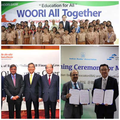 ▲ 금융사 CEO들이 문 대통령 인도 순방 경제사절단으로 동행해 인도 은행협회와 업무협력을 맺고, 사회공헌활동을 펼쳤다. ⓒ각 은행.