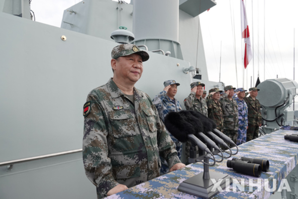 ▲ 시진핑 국가주석이 중국군 해상열병식에서 연설하고 있다. ⓒ신화-뉴시스 사진