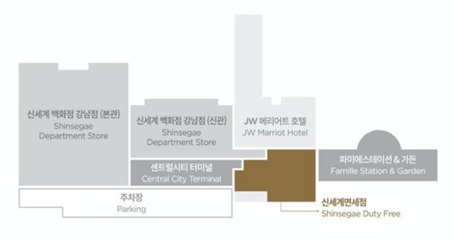 ▲ 센트럴시티 내 신세계면세점 위치. ⓒ신세계면세점