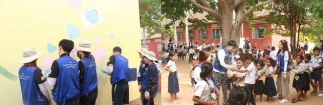 ▲ 대구가톨릭대 사랑나눔봉사단이 지난 2~9일 캄보디아의 한 초등학교에서 교육봉사와 벽화 그리기 등 다양한 봉사활동을 펼쳤다.ⓒ대가대