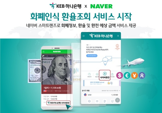 ▲ KEB하나은행은 네이버와 함께 스마트렌즈를 통한 화폐인식 및 환율조회 서비스를 국내 금융기관 최초로 개시한다. ⓒKEB하나은행