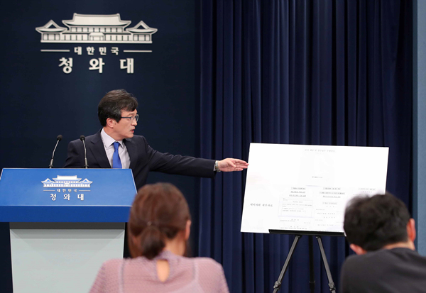 ▲ 김의겸 청와대 대변인이 20일 국방부로부터 제출받은 계엄령 문건을 추가로 공개하는 모습. ⓒ뉴시스 DB